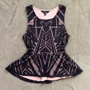 Black and Cream Geometric Peplon Top